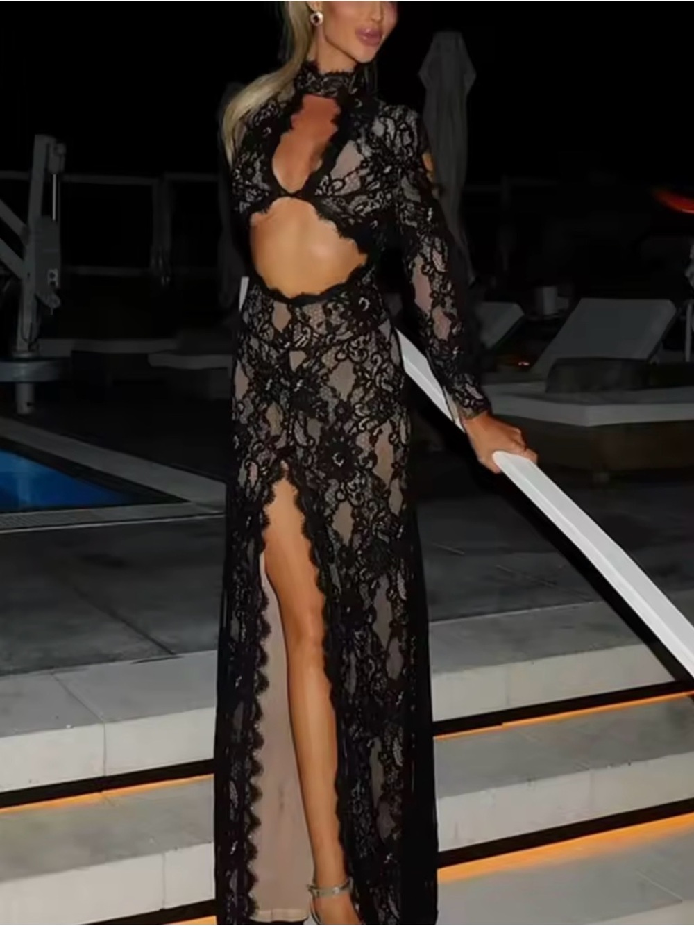 Black Lace Cutout Maxi Dress